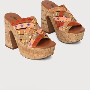 Free People Lisbon Sandbar Multi Suede Leather High Heel Platform Mules